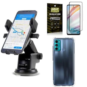 Capa moto g60 + suporte para carro automatico + película 3d