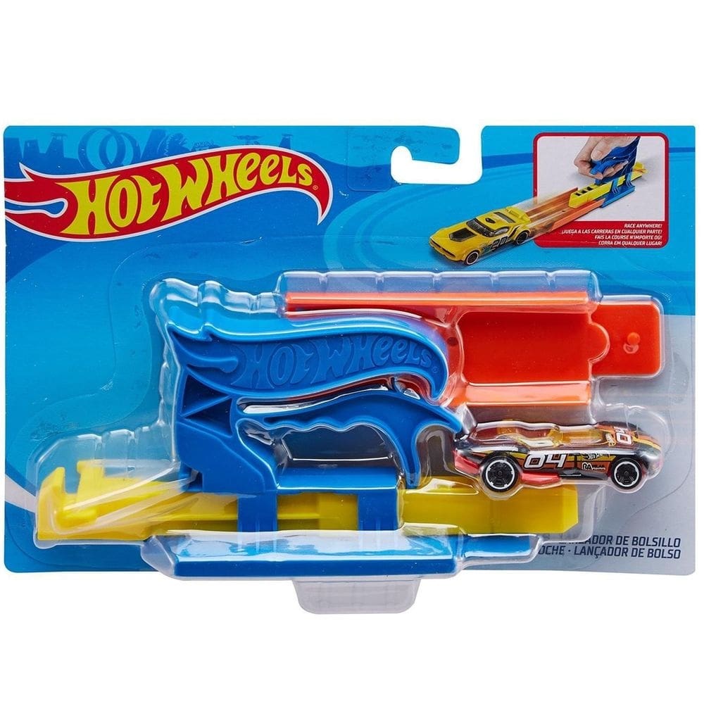 Brinquedo hot wheels lançador com carrinho azul mattel fth84