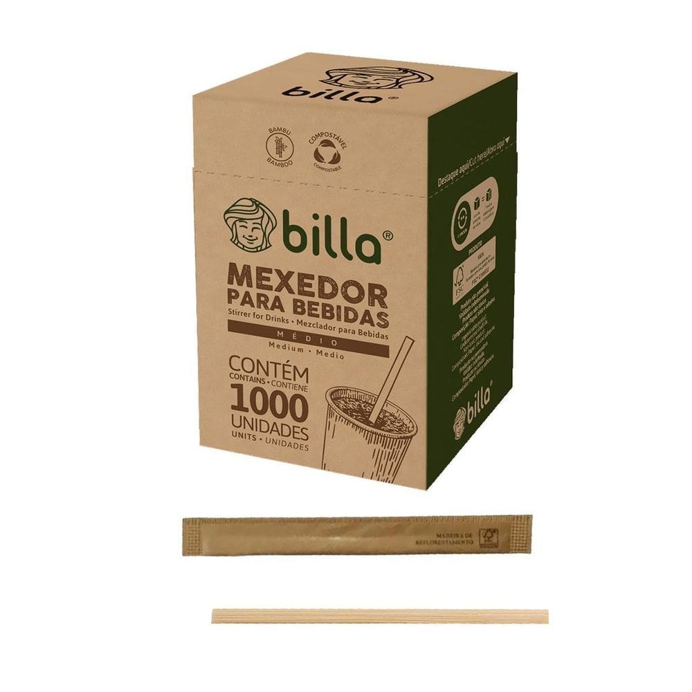 Mexedor Palheta Billa Médio Bambu Bebida Chá Café Drinks