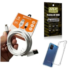 Kit capinha samsung s10 lite com cabo e película de vidro 3d