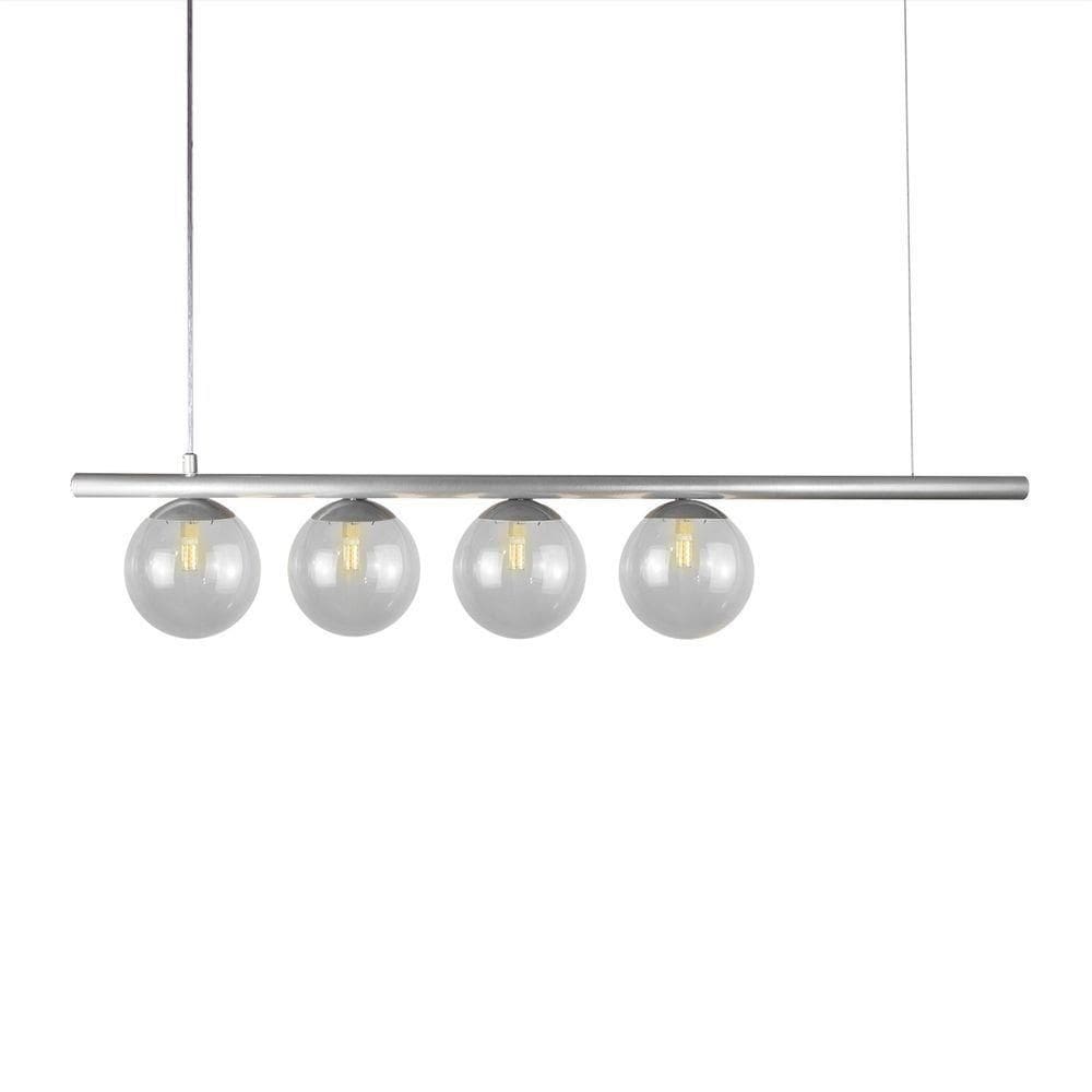 Lustre Pendente Figo Prata - 4 Globos Esfera De Vidro Fumê