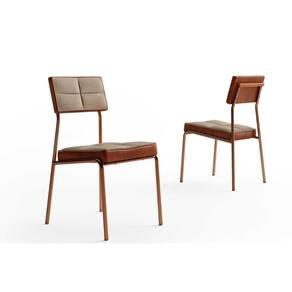 Cadeira Sala de Jantar Neo 1740 Aço Kit 2 Uni Cobre/Linho Areia/Courino Caramelo - Carraro