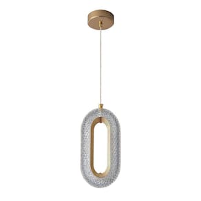 Pendente Led Oval De Acrílico Dourado Teto Sala Mesa Quarto