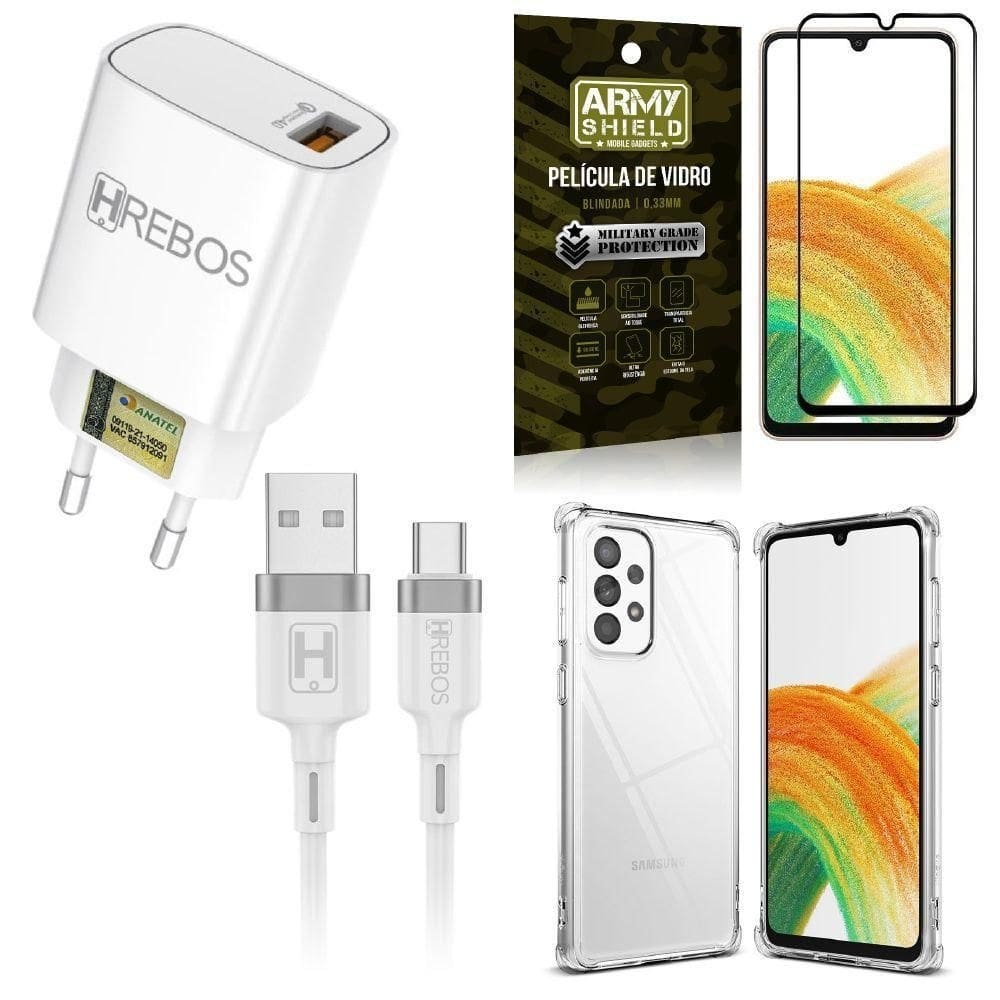 Capinha samsung a33 5g + carregador turbo hs183 +película 3d
