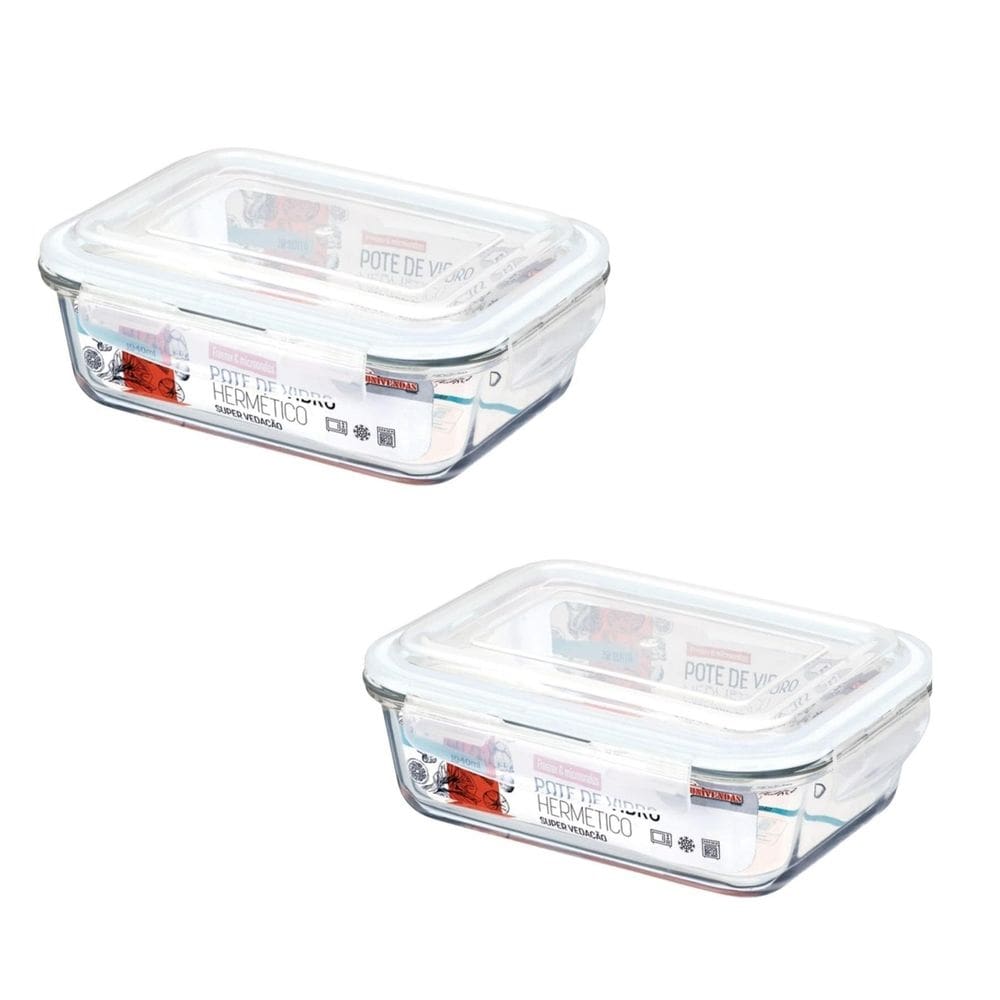 Kit 2 Pote Vidro Hermético Marmita Tampa Plástico 640Ml