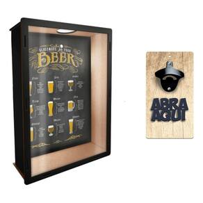 Kit Porta Tampinhas + Abridor Cerveja Parede Decoração Mdf