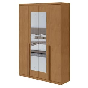 Guarda Roupa Solteiro Alonzo 4 Portas Amêndoa Clean com Espelho - Lopas