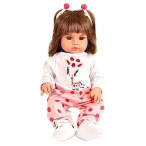 Boneca reborn real cabelo roupa rosa silicone completa