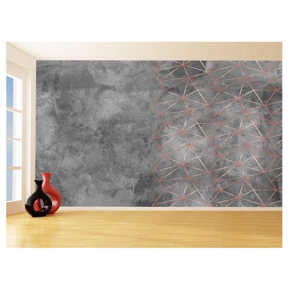 Papel De Parede 3D Concreto Linhas Dourado Rose 3,5M Kkt252