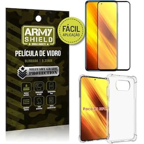 Kit poco x3 película 3d fácil aplicação+capa anti impacto