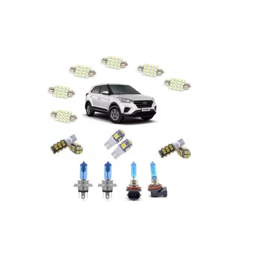 Kit lâmpada super branca hyundai creta + led techone