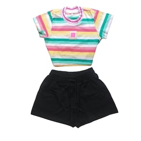 Conjunto menina  blusa cropped  e short moda blogueirinha