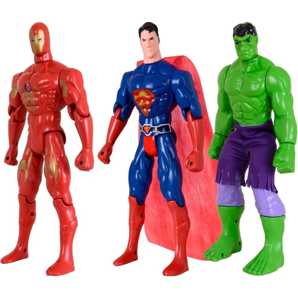 Kit Trio Heróis Incrível Hulk Homem De Ferro Super Homem
