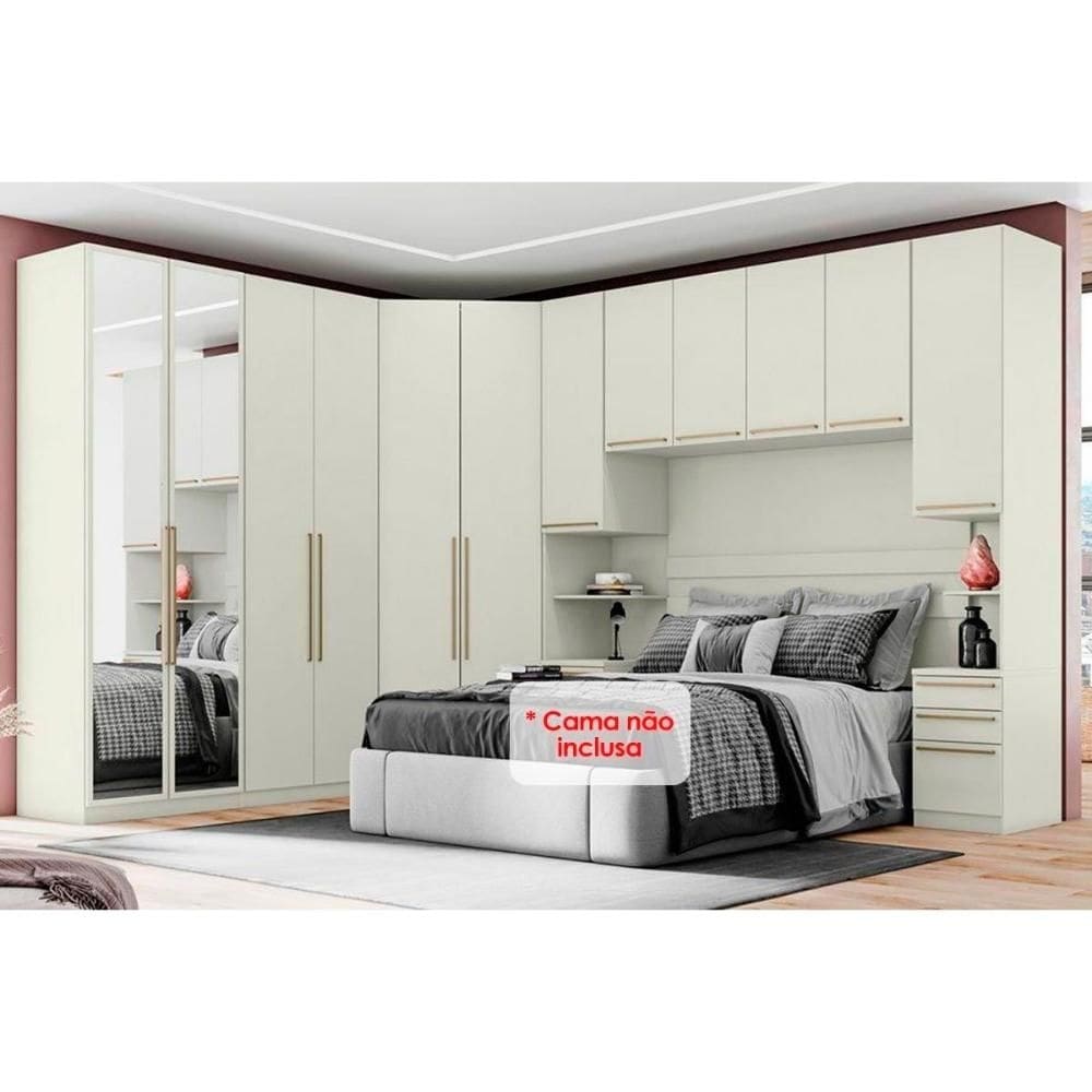 Modulado de Quarto Seletto 6 Peças (1 Ponte + 1 Closet + 2 G Roupas + 2 Complementos) QMH06 Areia - Henn