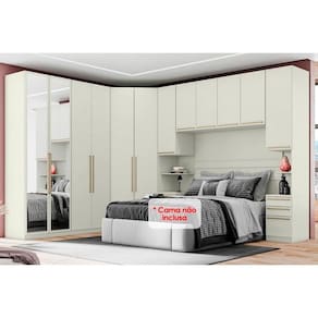 Modulado de Quarto Seletto 6 Peças (1 Ponte + 1 Closet + 2 G Roupas + 2 Complementos) QMH06 Areia - Henn