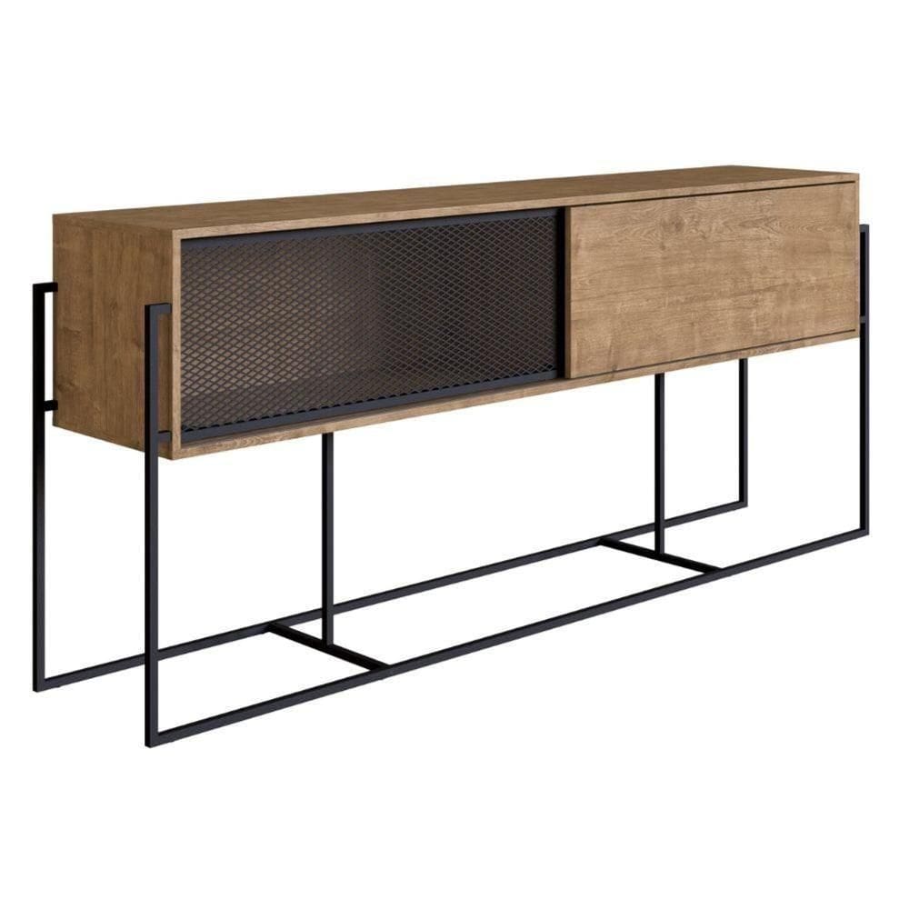 Balcão Buffet Bar Industrial York Artesano 188 Cm (Largura) Em Mdp Vermont Duas Portas Aço Preto