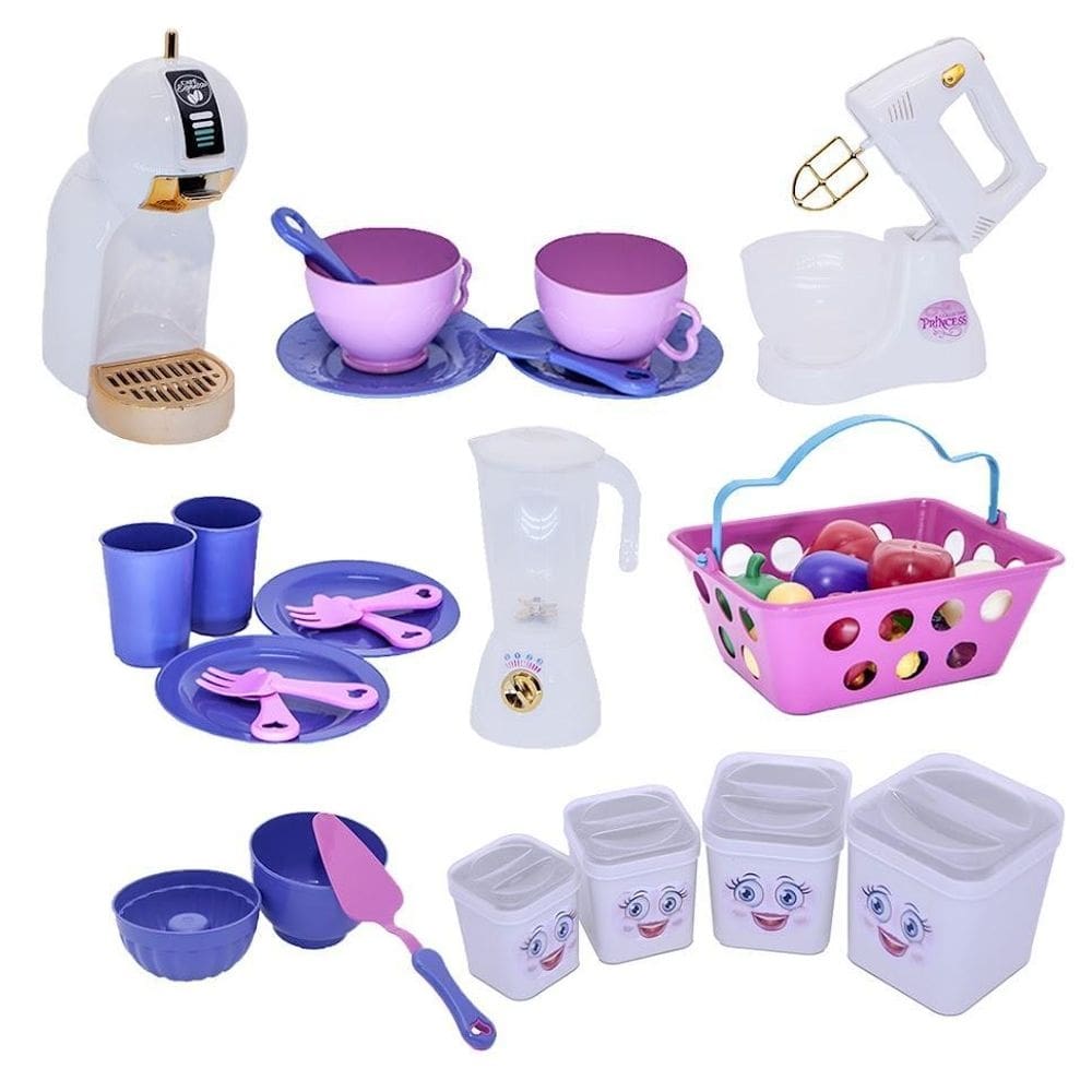 Cozinha menina brinquedo infantil mercado louça 36 peças
