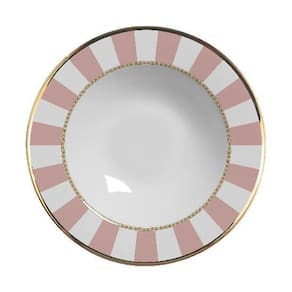 Jogo de pratos filetado a ouro pink strip fundo c/6 peças 1ª