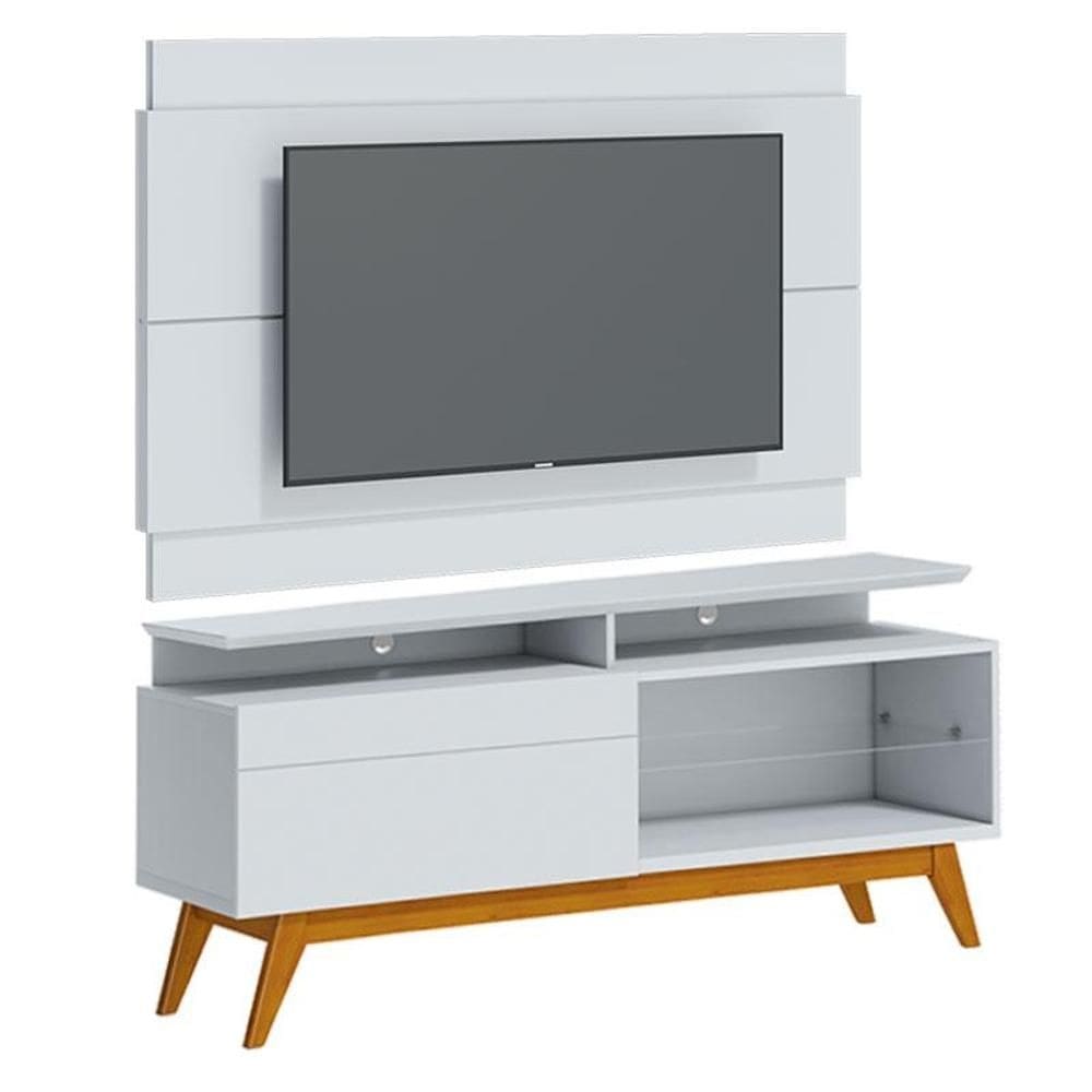 Rack Bancada 1 Gaveta com Nicho e Painel para Tv Classic 1.4 Branco Acetinado - Imcal