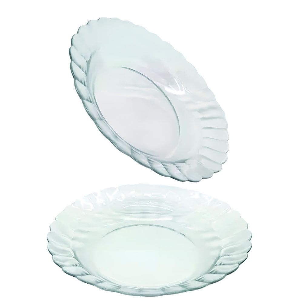 Kit Jogo Pratos Fundo Sopa Transparente 12 Peças 22,4cm