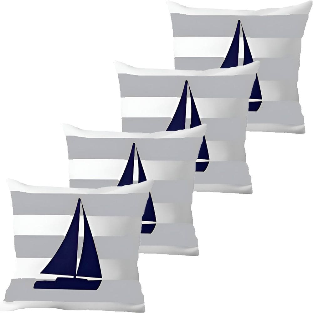 Kit 4 Capas De Almofadas Barco À Vela Navegação Marítima