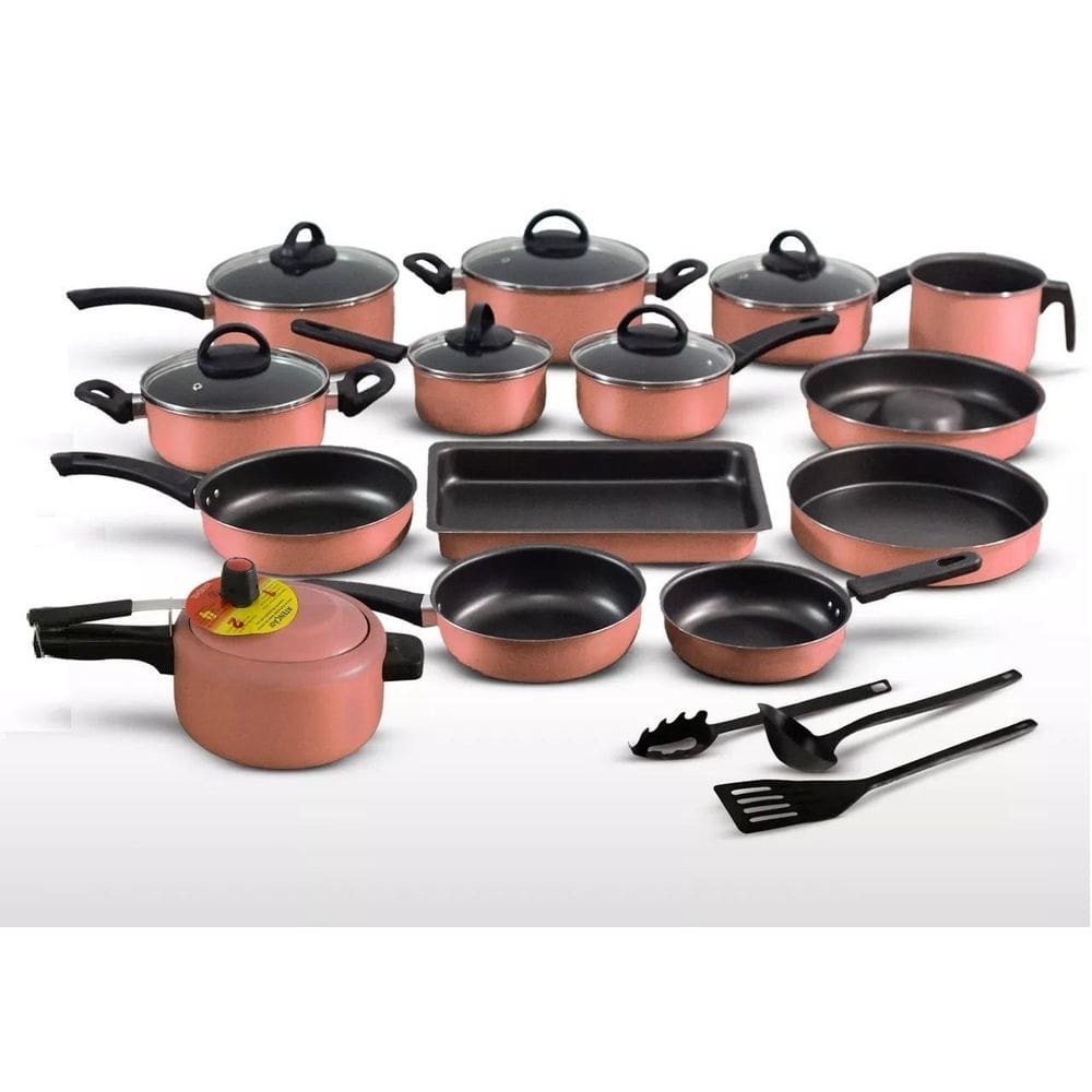 Conjunto Panelas Antiaderente 17 Peças Rose Champanhe