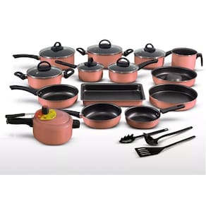 Conjunto Panelas Antiaderente 17 Peças Rose Champanhe