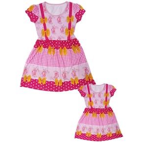 Vestido Tal Mãe Tal Filha Temático Estampado Festa Junina Rosa