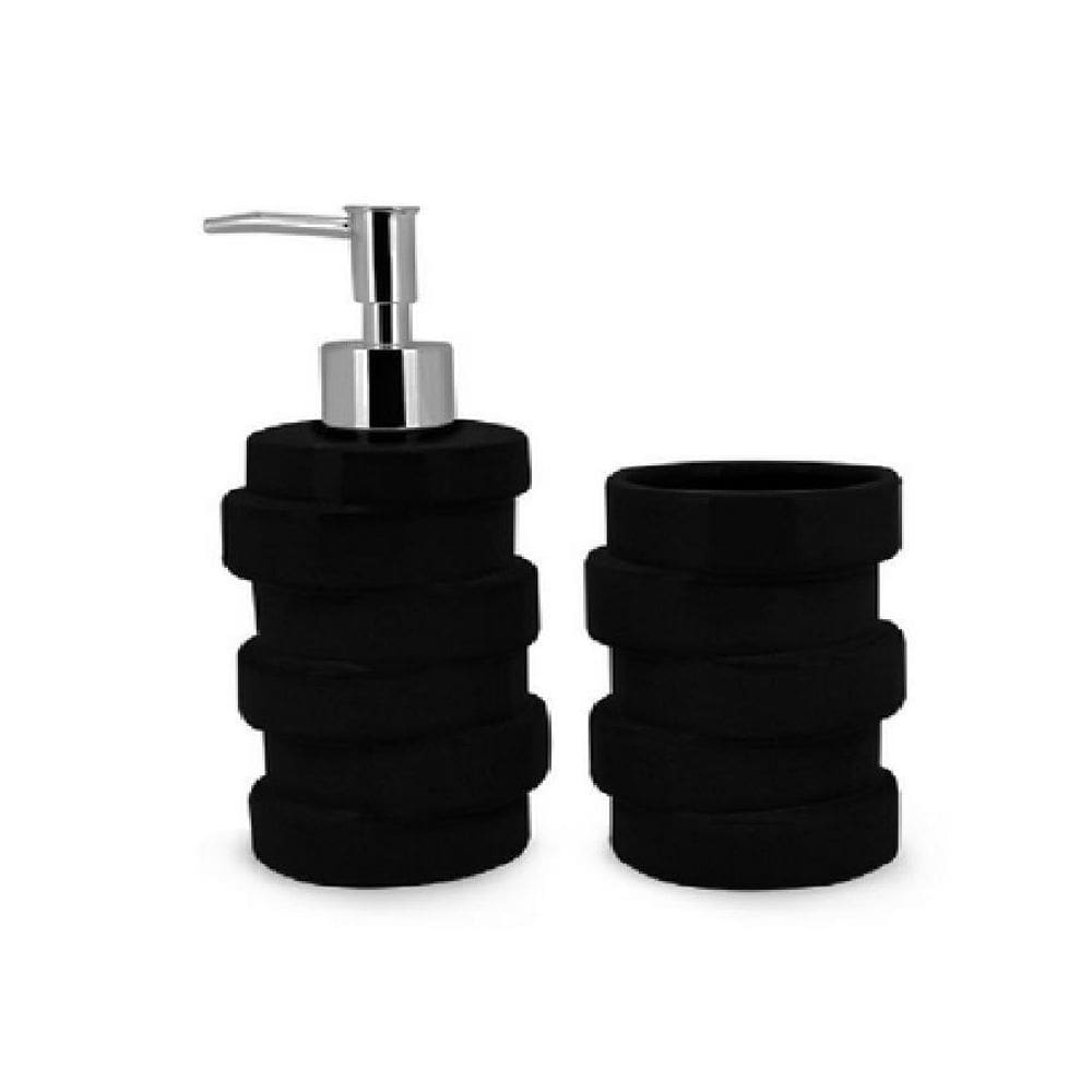 Jogo De Banheiro Ivory Black 2 Peças Em Cerâmica- Mimo Style