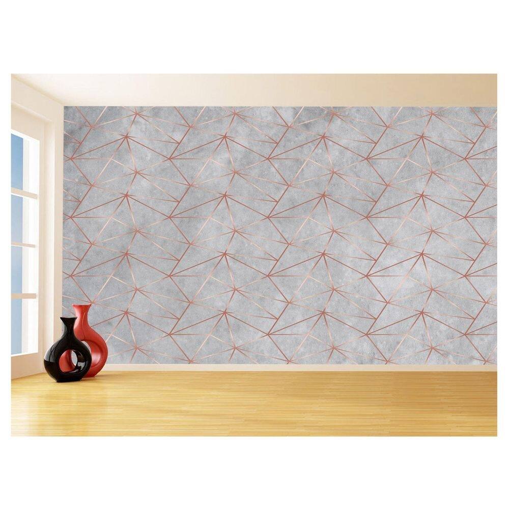 Papel De Parede 3D Concreto Linhas Dourado Rose 3,5M Kkt194