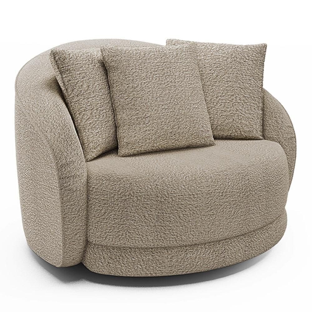 Poltrona Decorativa Para Sala De Estar Base Giratória Witta M03 Bouclê Bege