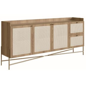 Balcão Buffet Oslo Artesano 183 Cm (Largura) Em Mdp Mel Palha Natural Três Portas Base Metal