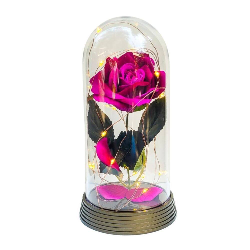 Luminária a rosa encantada roxo base 20 cm ouro quente