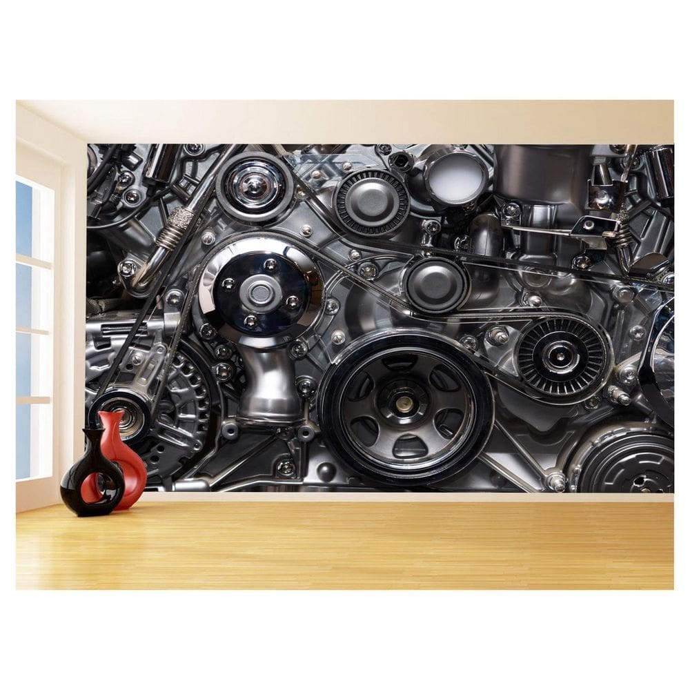 Papel De Parede 3D Carro Antigo Motor V8 Mural 3,5M Cxr78