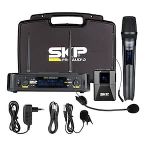 Microfone sem fio de mão + lapela headset uhf skp uhf400-d