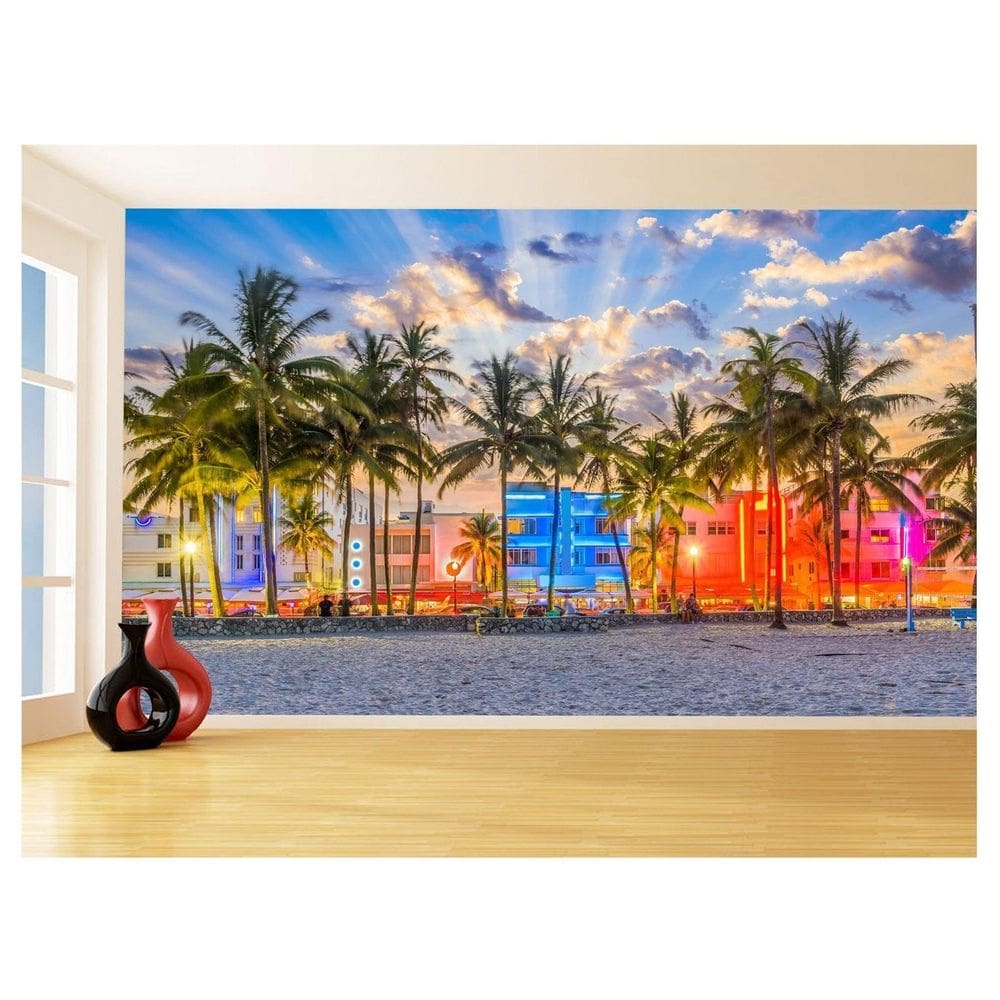 Papel De Parede 3D Cidade Miami Brach Praia Luz 3,5M Ncd357