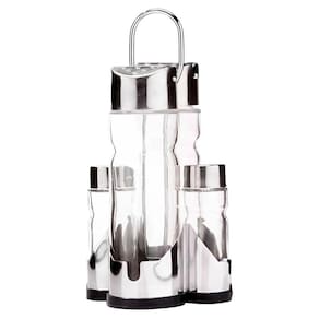 Kit 2 Galheteiros De Mesa 4 Peças De Vidro Com Suporte Inox