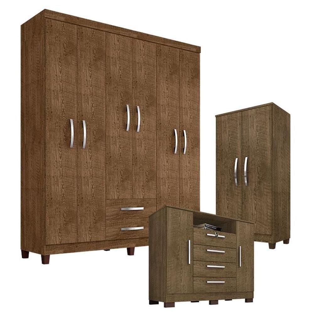 Guarda Roupa Casal Modena com Cômoda Madri e Armário Multiuso Recife Malbec – Incorplac