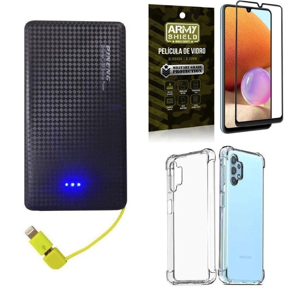 Capa samsung a32 4g + carregador portátil 5k + película 3d