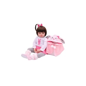 Boneca simulada de coelho de 48 cm com cabeça de silicone de olhos azuis