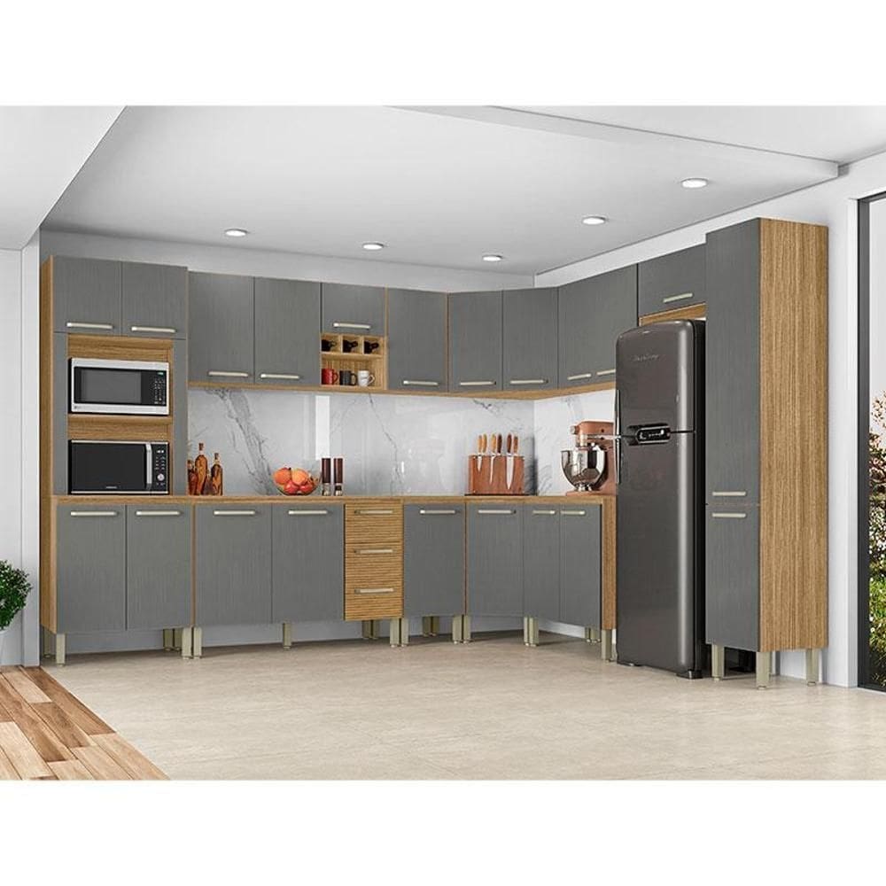 Cozinha Modulada Ambiente Ametista Composição 1 Freijó Gris Ripado - Kits Paraná