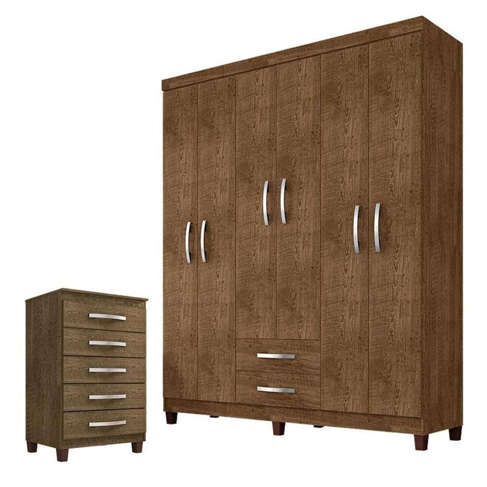 Guarda Roupa Casal Módena e Comoda Cannes 5 Gavetas Malbec – Incorplac