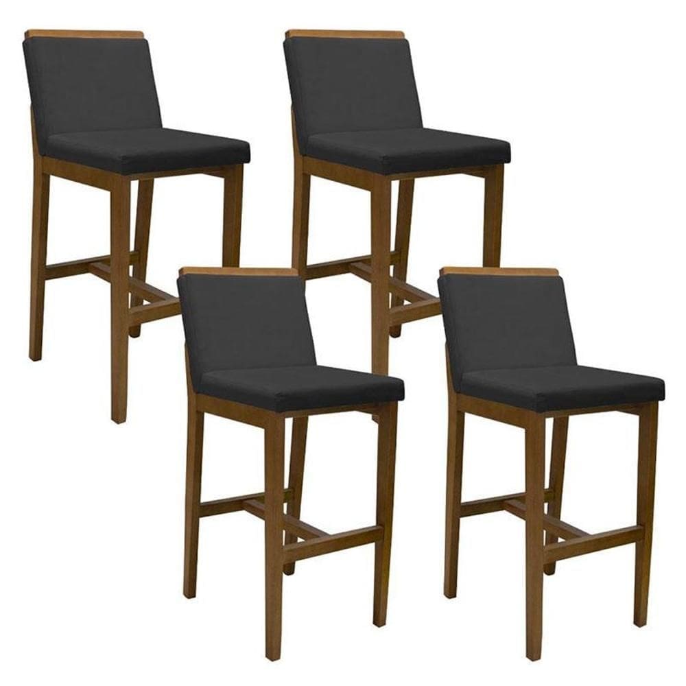 Banqueta Alta Kit 4 Peças Londres Corino Preto - Fratello