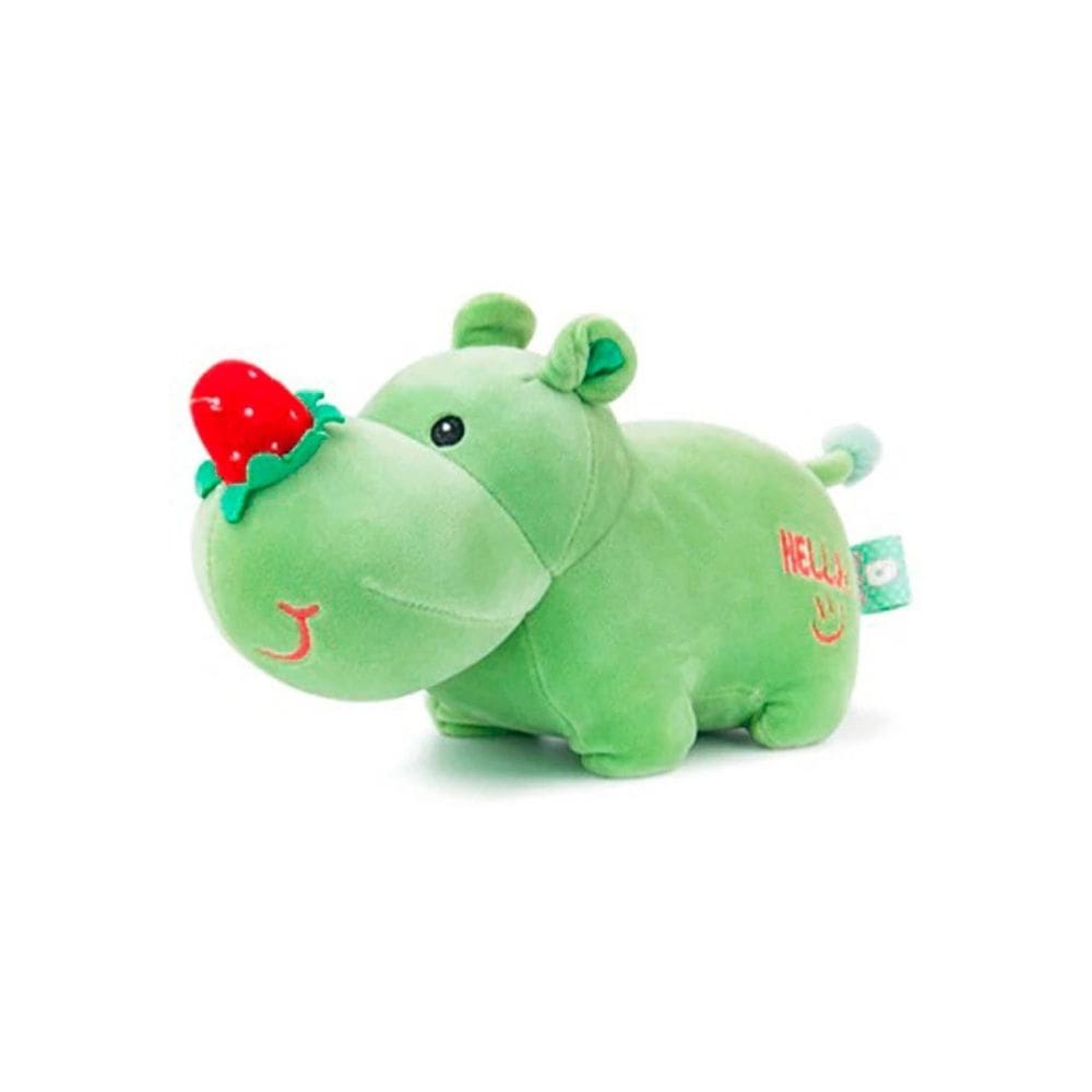 Brinquedo de pelúcia de bicho de pelúcia verde morango com nariz de rinoceronte