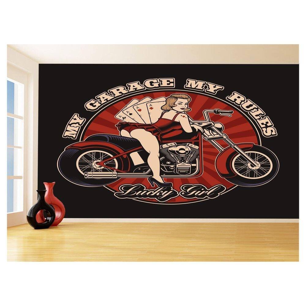 Papel De Parede 3D Carro Antigo Moto Hot Pin Up 3,5M Cxr106