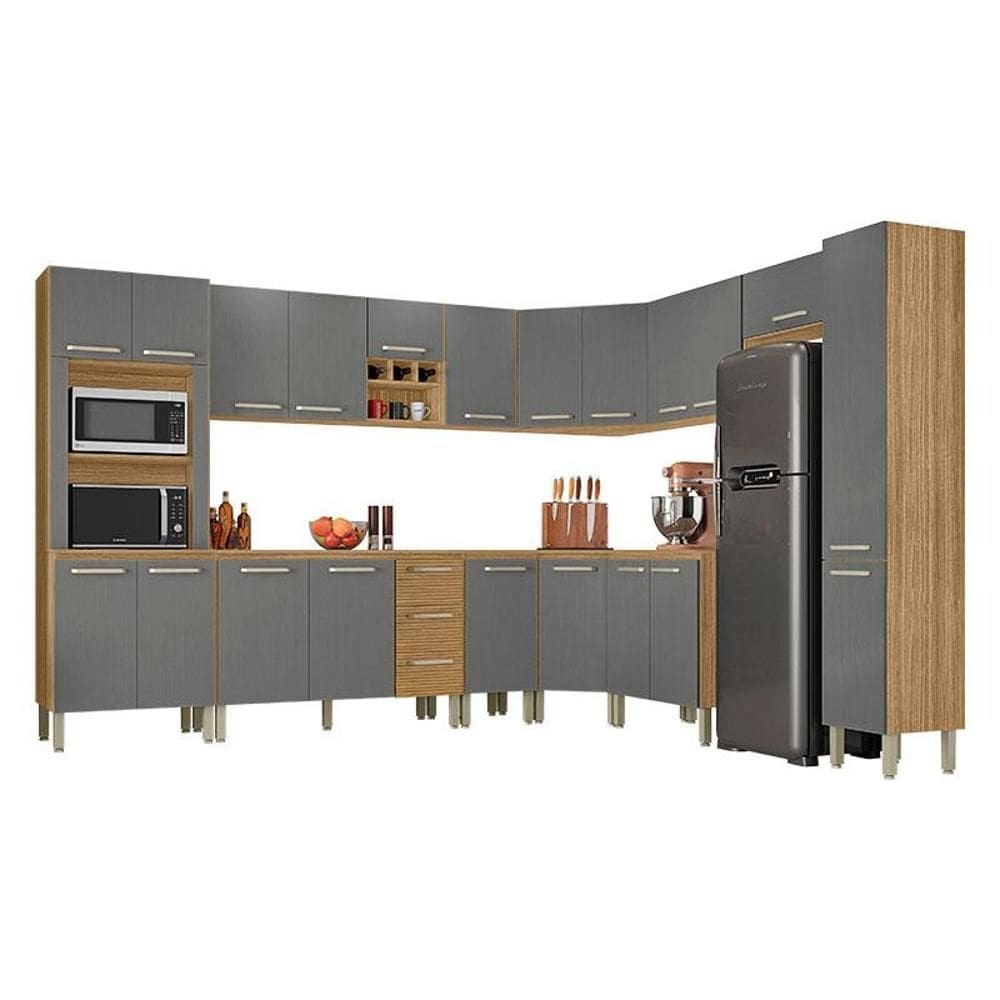 Cozinha Modulada Ametista Composição 1 Freijó Gris Ripado - Kits Paraná
