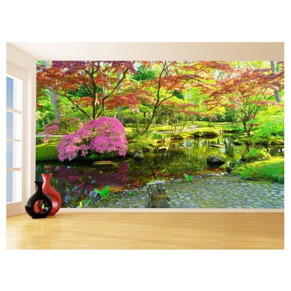 Papel De Parede Jardim Rio Flores Lago Árvores 3,5M Jjp54
