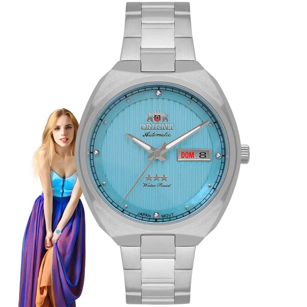 Relógio de Pulso Orient Feminino Automático Mecânico 3 Estrelas Analógico Cristais Madrepérola Prateado F49SS028L A1SX