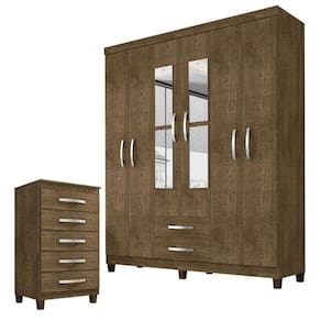 Guarda Roupa Casal Modena com Espelho 6 Portas e Cômoda Cannes 5 Gavetas Malbec – Incorplac