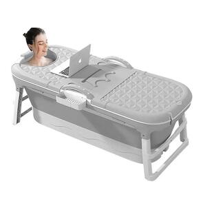 Banheira Ofurô Dobrável Portátil Adulto 148 Cm com Suporte Vg+ Cinza